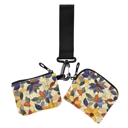 Damen-Kartenetuis mit Blumenmuster, Buntglas-Stil, Kleingeldhalter, große Kapazität, Reißverschluss, Münzgeldbörse mit Schlüsselanhänger, 2 Stück Damen-Kartenetuis mit Blumenmuster, Buntglas-Stil, Kleingeldhalter, große Kapazität, Reißverschluss, Münzgeldbörse mit Schlüsselanhänger, 2 Stück von siphylline