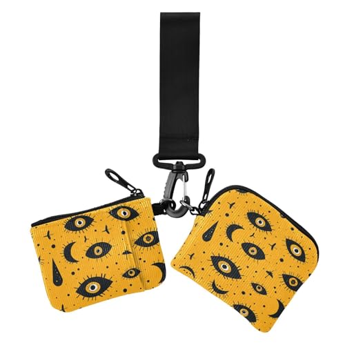 Dancing Eyes Halloween Orange Damen Münzgeldbörsen Kartenetuis Slim Portable Identity Card Protector with Zipper Coin Pocket for Lady 2 Packs von siphylline