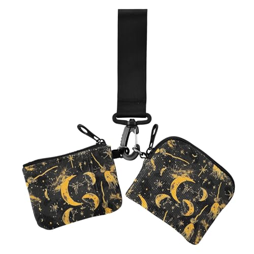 Dead Witch Broomstick Damen Münzgeldbörsen Kartenetuis Slim Portable Visitenkartenetui Geld Organizer mit Reißverschluss Münzfach für Frauen 2 Packungen von siphylline