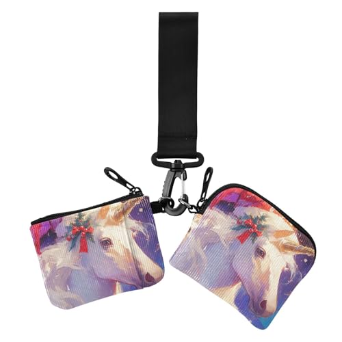 Dreamy Christmas Unicorns Damen Kartenetuis Kleingeldhalter Kleingeld Halter Kleine Tragbare Reißverschluss-Handgelenktasche mit Reißverschlusstasche für Frauen 2 Packungen von siphylline