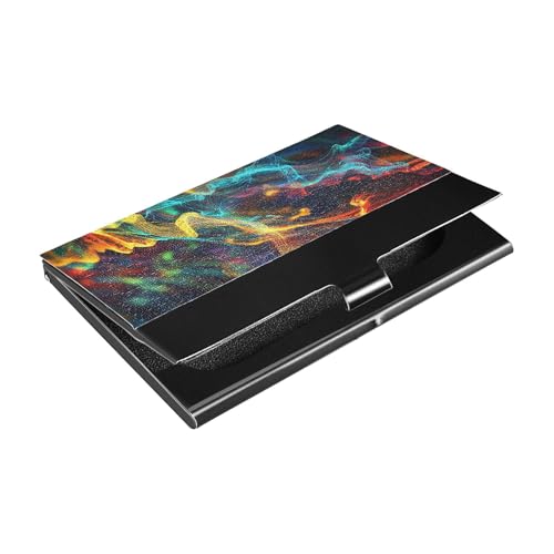 Dreidimensionaler kleiner Visitenkartenhalter in Blau und Gelb mit Kartenetui aus Leder und Edelstahl zum Schutz Ihrer Karten von siphylline