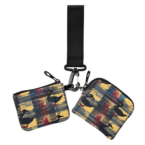 Duck Preppy Art Plaids Damen Kleingeldbörse Kartenetuis Kleine Abnehmbare Handgelenktasche Schlüsselhalter mit Schlüsselanhänger für den täglichen Gebrauch, 2 Packungen von siphylline