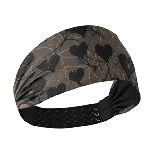 Dunkelbraunes Gothic-Stirnband mit Herzen, kühlend, bequem, dehnbar, zum Waschen des Gesichts, Fußball, täglicher Gebrauch, athletischer Sport von siphylline