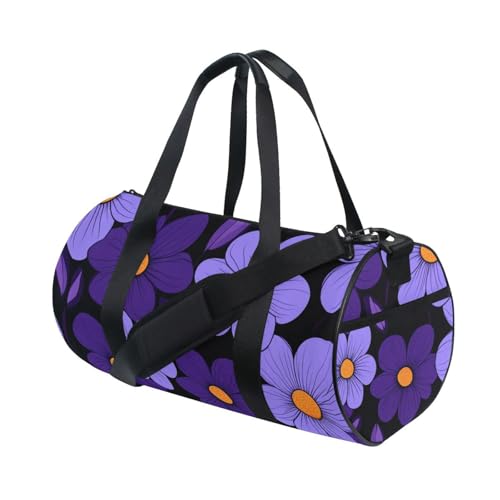 Einfache lila Blumen schwarzer Hintergrund Gepäck Reisetasche Turnbeutel Gym Multifunktional von siphylline