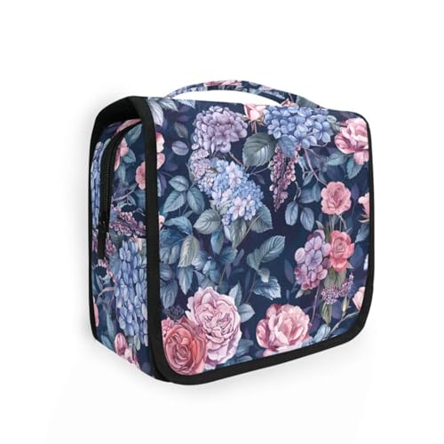 Elegante blaue Kosmetiktasche für Damen mit Haken zum Aufhängen, mit Fächern und Griff von siphylline