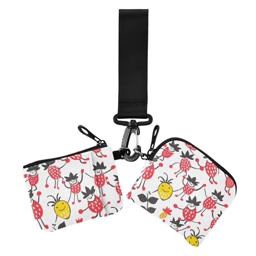 Erdbeer-Puppen rot auf weiß Damen Kartenetuis Kleingeldhalter kompakte Größe Frauen Kreditkartenetui Münzbörse mit Handgelenkschlaufe für Arbeit Reisen 2 Packungen von siphylline