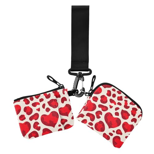 Fashion Bright Love Red Leopard Weihnachten Damen Kartenetuis Kleingeldhalter Slim Abnehmbare Reißverschluss Geldbörse Münztasche mit Reißverschlusstasche für Arbeit Reisen 2 Packungen von siphylline