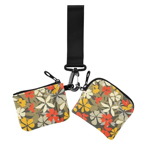 Fashion Flower Boho Khaki Red Dual Coin Purse Credit Card Holder Wallet Compact Size Zipper Purse Wallet with Zipper Pocket for Women 2 Packs von siphylline