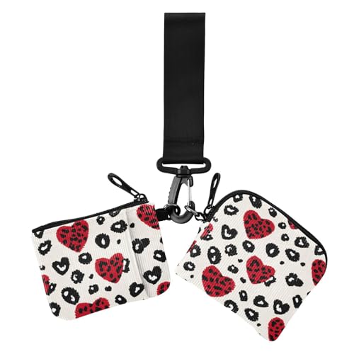 Fashion Love Red Leopard Print Weihnachten Damen Kartenetuis Kleingeldhalter Dünn Flach Reißverschluss Handgelenk Geldbörse mit Reißverschluss Münzfach für den täglichen Gebrauch 2 Packungen von siphylline