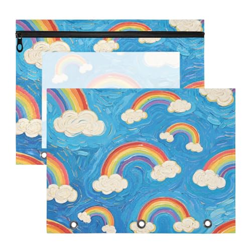 Federmäppchen, transparent, Stifthalter für 3 Ringe, 2 Stück, Lehrer, Schulanfang, Kunst, Ölgemälde, Blau, Regenbogen von siphylline