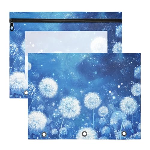 Federmäppchen mit Reißverschluss, 3 Löcher, für A4-Papier, Briefe, 2 Stück, Lehrerklasse, weißer Löwenzahn von siphylline