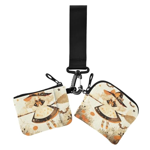 Flying Halloween Girl Witch Dual Wristlet Wallets for Women Slim Portable Credit Card Wallet Case with Zipper Coin Pocket for Daily Use 2 Packs von siphylline