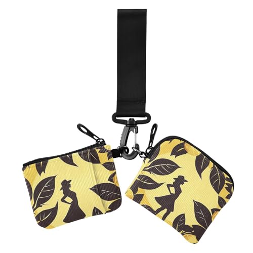 Frauen Zitronen Gelb Schwarz Damen Kartenetuis Kleingeldhalter Kompakte Größe Kleingeld Geldbörse Schlüsselhalter mit Schlüsselanhänger für den täglichen Gebrauch 2 Packungen von siphylline