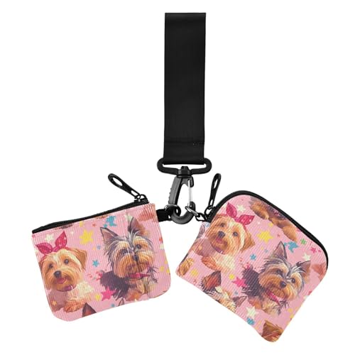 Funny Peach Dogs Dual Coin Purse Credit Card Holder Wallet Small Detachable Key Chain Wallet Change Purse with Zipper Pocket for Work Travel 2 Pcs von siphylline