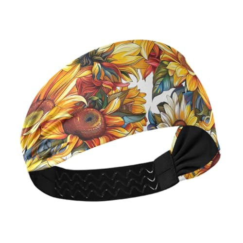 Gelbe Sonnenblumen, feuchtigkeitsableitende Damen-Stirnbänder, dehnbar, breite Stirnbänder für Damenhaar, für Make-up, Laufen, Tennis, Basketball von siphylline