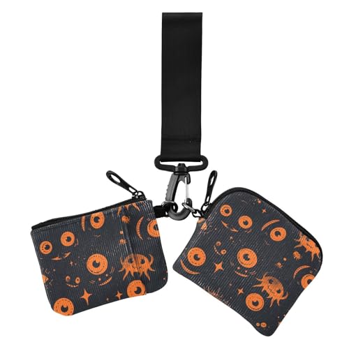 Gemmy Aliens Orange Hallowen Dual Coin Purse Credit Card Holder Wallet Compact Size Zipper Coin Purse Wallet with Zipper Coin Pocket for Daily Use 2 Pcs von siphylline