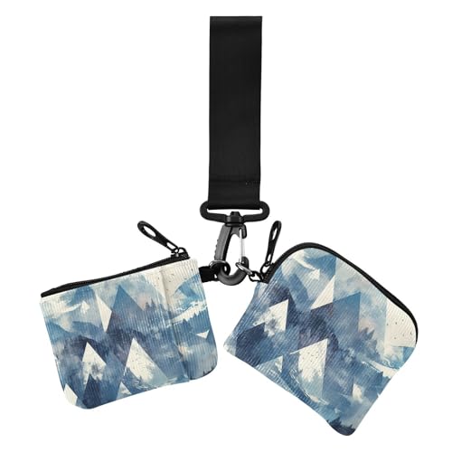 Geometric Mountain Damen Münzgeldbörsen, Kartenetuis, schmal, abnehmbar, Reißverschluss, Handgelenktasche mit Schlüsselanhänger, für Arbeit, Reisen, 2 Packungen von siphylline
