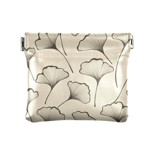 Ginkgo Leaf Simple Lines Beige Damen Leder Münzgeldbörse Geldbörse Portmonee Portmonee Reisezubehör für Frauen, Ginkgoblatt einfache Linien beige, 1 size, Modern von siphylline