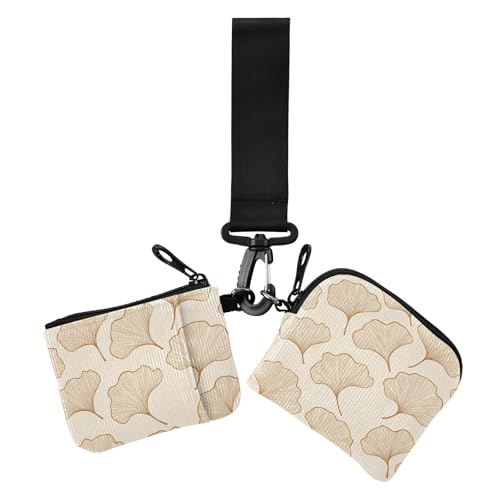 Ginkgo Leaf Simple Lines Beige Damen Münzgeldbörsen Kartenetuis Kleine Abnehmbare Handgelenktasche Schlüsselhalter mit Reißverschluss Münzfach für Frauen 2 Stück von siphylline