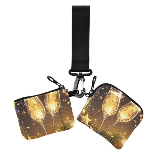 Golden Christmas Champagner Damen Geldbörsen Kartenetuis Große Kapazität Frauen Kreditkartenetui Münzbörse mit Handgelenkschlaufe für Arbeit Reisen 2 Packungen von siphylline