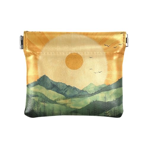 Golden Sunshine Green Mountain Damen PU-Leder Münzgeldbörse tragbare Mini-Make-up-Tasche für Damen, Golden Sunshine Green Mountain, 1 size, Modern Golden Sunshine Green Mountain Damen PU-Leder Münzgeldbörse tragbare Mini-Make-up-Tasche für Damen, Golden Sunshine Green Mountain, 1 size, Modern von siphylline