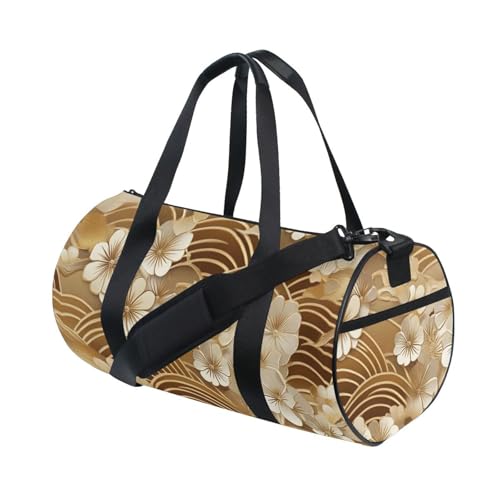 Goldene japanische Vintage-Blumen Reisetasche Sporttasche Turnbeutel Reise faltbar Goldene japanische Vintage-Blumen Reisetasche Sporttasche Turnbeutel Reise faltbar von siphylline
