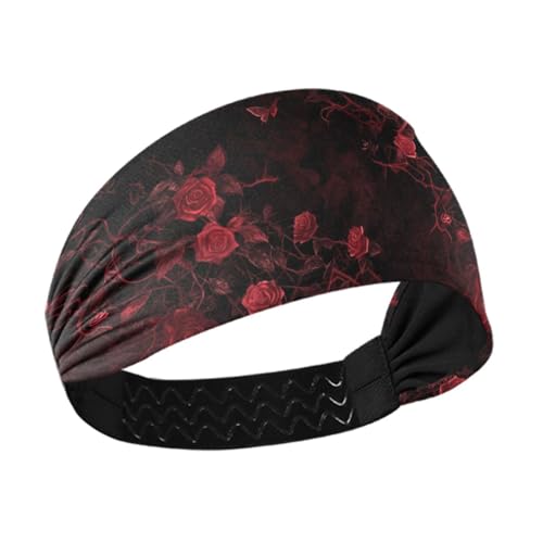Gotische Dunkelheit, rotes Rosennetz, rutschfest, große Stirnbänder für Damen, dehnbar, breite Stirnbänder für Damenhaar, für Yoga, Fitnessstudio, Tennis von siphylline