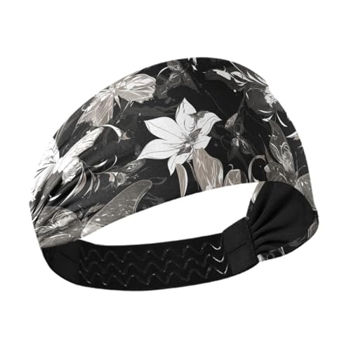 Graffiti-Kunst-Stirnbänder mit schwarzen Blumen, rutschfest, extra breit, elastische Haarbänder für Damenhaare zum Waschen von Gesicht, Tennis, Sport, Wandern von siphylline