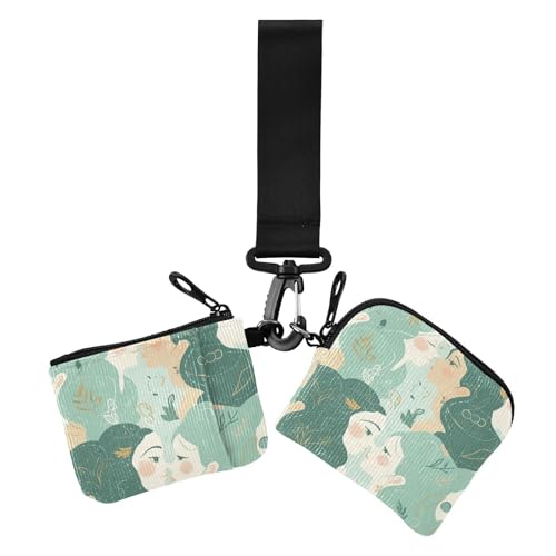 Green Gemini Cute Anime Girl Damen Münzgeldbörse Kartenhalter Mini Mode Reißverschluss Geldbörse Münztasche mit Armband für Frauen 2 Stück von siphylline