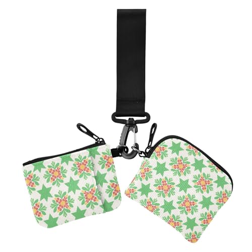 Grüne Blumen- und Sterne-Münztaschen für Damen, Kartenhalter, dünn, flach, mit Schlüsselanhänger, für Damen, 2 Stück Grüne Blumen- und Sterne-Münztaschen für Damen, Kartenhalter, dünn, flach, mit Schlüsselanhänger, für Damen, 2 Stück von siphylline