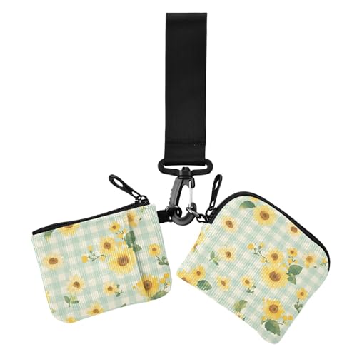 Grüne Büffelkarierte Sonnenblumen-Blumen, Damen-Münzbeutel, Kartenhalter, niedlich, modisch, Reißverschluss, Handgelenktasche mit Schlüsselanhänger, für den täglichen Gebrauch, 2 Packungen Grüne Büffelkarierte Sonnenblumen-Blumen, Damen-Münzbeutel, Kartenhalter, niedlich, modisch, Reißverschluss, Handgelenktasche mit Schlüsselanhänger, für den täglichen Gebrauch, 2 Packungen von siphylline
