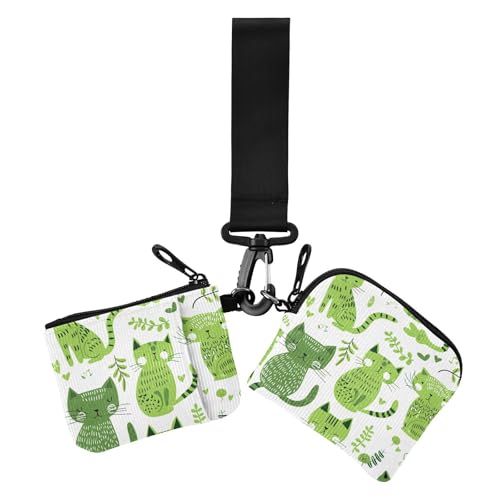 Grüne verspielte Katzen Damen-Münzgeldbörse, Kartenhalter, niedlich, modisch, Kartenhalter mit Schlüsselanhänger, für Damen, 2 Stück Grüne verspielte Katzen Damen-Münzgeldbörse, Kartenhalter, niedlich, modisch, Kartenhalter mit Schlüsselanhänger, für Damen, 2 Stück von siphylline