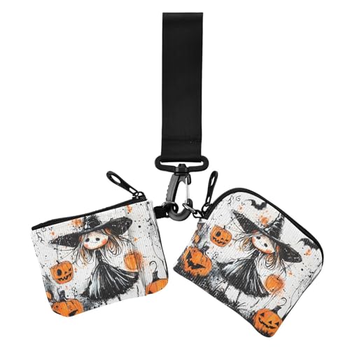 Halloween Mädchen Cartoon Damen Dual Wallets Visitenkartenetuis Klein Tragbar Damen Geld Organizer mit Armband für Frauen 2 Packungen von siphylline