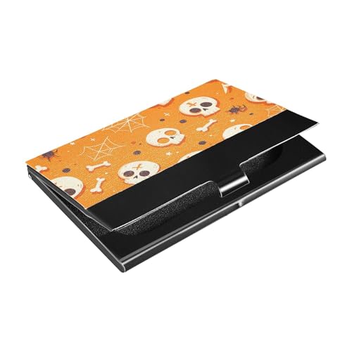 Halloween Schädel Insektennetz Slim Visitenkartenhalter mit Leder und Edelstahl Kartenetui für Damen oder Herren von siphylline