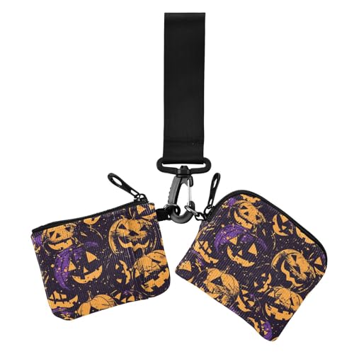 Happy Bluray Pumpkins Halloween Dual Coin Purse Credit Card Holder Wallet Small Detachable Zipper Wallet Coin Bag with Keychain for Work Travel 2 Pcs von siphylline