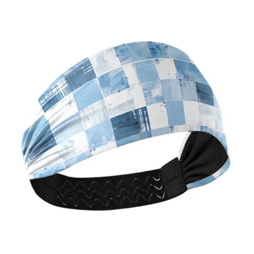 Hellblaues und weißes Karomuster, rutschfester Kopfband-Halter, Organizer, dehnbare, breite Haarbänder für Damenhaare zum Waschen des Gesichts, Yoga, Wandern, Workouts von siphylline