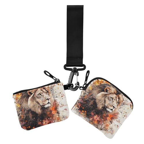 Herbst-Löwengesicht, Dual-Handgelenk-Geldbörsen für Damen, Mini-Mode, Reißverschluss, Münzgeldbörse mit Schlüsselanhänger, für Damen, 2 Packungen Herbst-Löwengesicht, Dual-Handgelenk-Geldbörsen für Damen, Mini-Mode, Reißverschluss, Münzgeldbörse mit Schlüsselanhänger, für Damen, 2 Packungen von siphylline