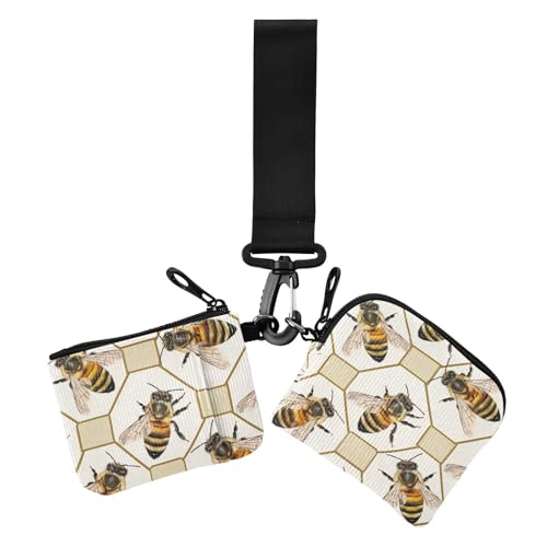 Honey Combs Bee Damen Kleingeldbörse Kartenetuis Mini Fashion Kreditkartenetui mit Schlüsselanhänger für Damen 2 Stück von siphylline