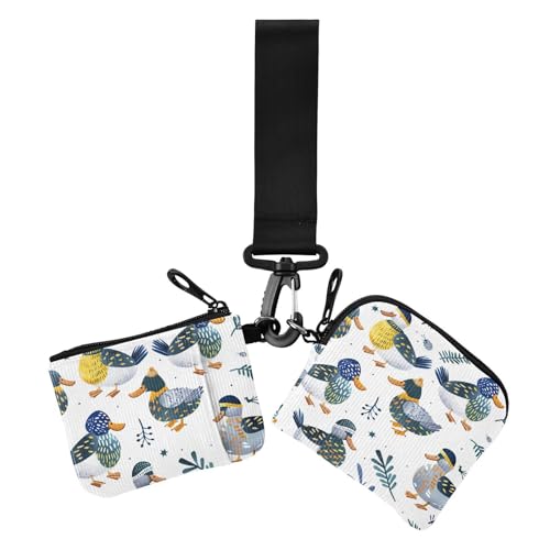 Indigo verspielte Stockente weiße Damen-Münzgeldbörsen Kartenetuis minimalistische Reißverschluss-Geldbörse Münztasche mit Schlüsselanhänger für Arbeit Reisen 2 Stück von siphylline