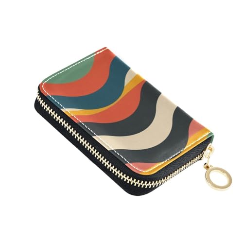 Kartenetui aus Leder im Retro-Stil mit gewellten Streifen und 9 Kartenfächern, RFID-blockierend, Kreditkartenorganizer mit Reißverschluss von siphylline