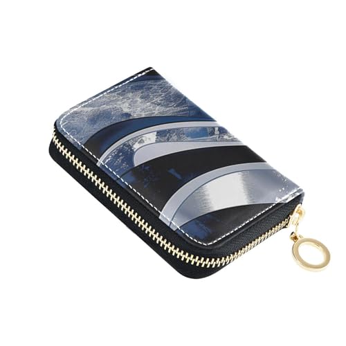 Kartenetui aus Leder mit 9 Kartenfächern, RFID-blockierend, mit Reißverschluss, Blau und Weiß gestreift von siphylline