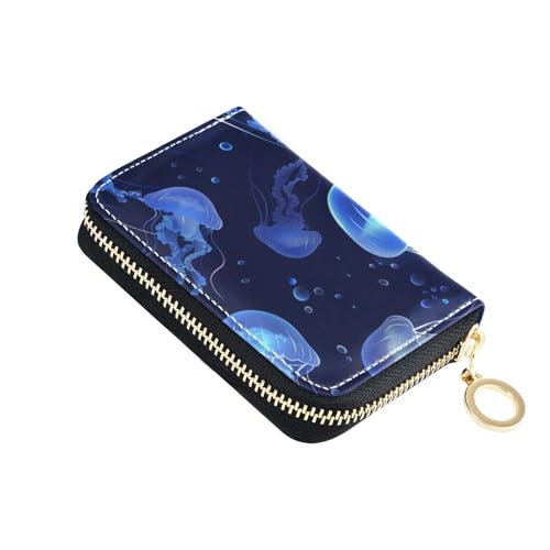 Kartenetui aus Leder mit 9 Kartenfächern, RFID-blockierend, mit Reißverschluss, Blau von siphylline