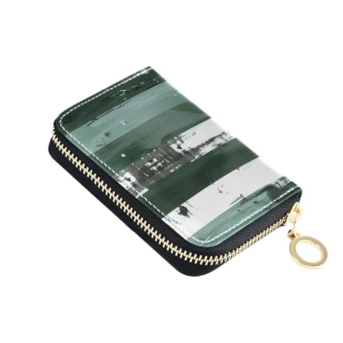 Kartenetui aus Leder mit horizontalen Streifen, mit 2 Geldfächern, RFID-blockierendem Kartenhalter für Damen, mit Reißverschluss, Grau-Grün / Weiß von siphylline