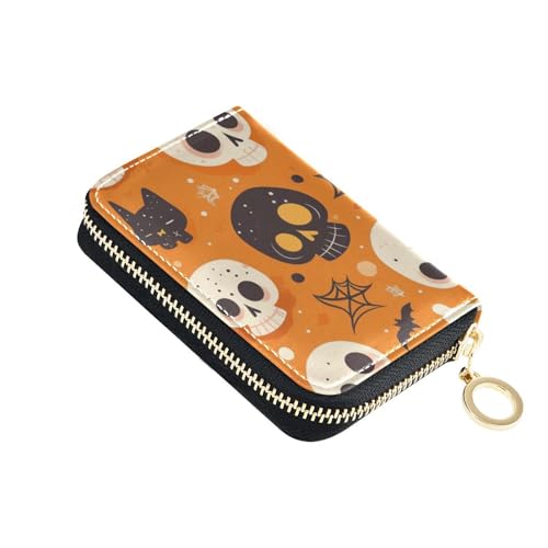 Kartenetui für Herren, Motiv: Totenkopf, Insektennetz, Leder, mit 9 Kartenfächern, RFID-blockierend, kleines Kreditkartenetui für Damen, mit Reißverschluss von siphylline