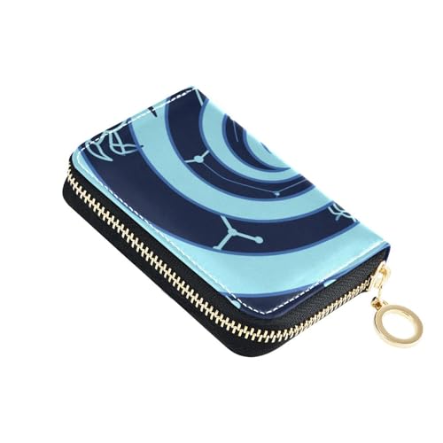 Kartenetui mit Spirallinienmuster, blaues Lederetui für Karten mit 9 Kartenfächern, RFID-blockierend, Kreditkartenetui mit Reißverschluss von siphylline