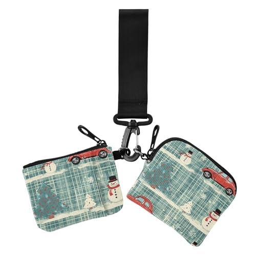 Kartenetuis für Damen, Retro-Stil, Weihnachtsschneemänner, kariert, schmal, abnehmbar, Visitenkartenetui, Geldorganizer mit Handgelenkschlaufe, 2 Packungen von siphylline