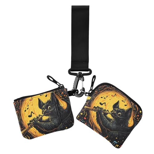 Kartenetuis mit Fledermaus-Musik, böse Halloween, Damen, Kleingeldhalter, schmal, abnehmbar, Handgelenktasche, Schlüsselhalter mit Schlüsselanhänger, für Arbeit, Reisen, 2 Stück Kartenetuis mit Fledermaus-Musik, böse Halloween, Damen, Kleingeldhalter, schmal, abnehmbar, Handgelenktasche, Schlüsselhalter mit Schlüsselanhänger, für Arbeit, Reisen, 2 Stück von siphylline