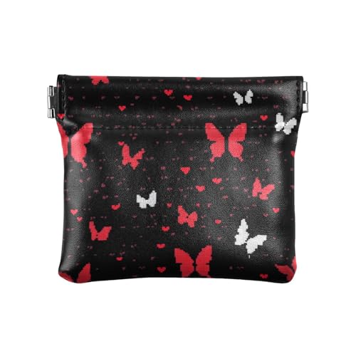 Kleine Geldbörse aus Leder, Motiv: Schmetterlinge, Pixel Art, ausgefallene Kosmetiktasche für Damen, Reisen, Schmetterlinge Pixel Art, 1 size, Modern von siphylline