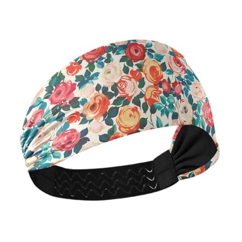 Kühlendes Stirnband mit Rosen, Aquarell-Blumenmuster, dehnbar, für Damenhaar, Radfahren, Volleyball, Make-up, Basketball von siphylline