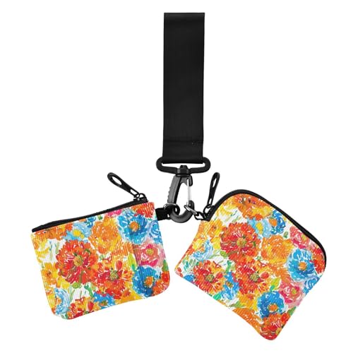 Künstler-Blumen-Regenbogen-Ringelblumen-Damen-Kartenetui, Kleingeldhalter, abnehmbar, mit Handgelenkschlaufe für Arbeit, Reisen, 2 Stück Künstler-Blumen-Regenbogen-Ringelblumen-Damen-Kartenetui, Kleingeldhalter, abnehmbar, mit Handgelenkschlaufe für Arbeit, Reisen, 2 Stück von siphylline